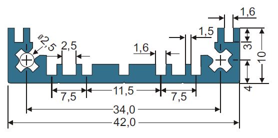 42x10mm Side Enclosure Extrusion Profile Dimensions